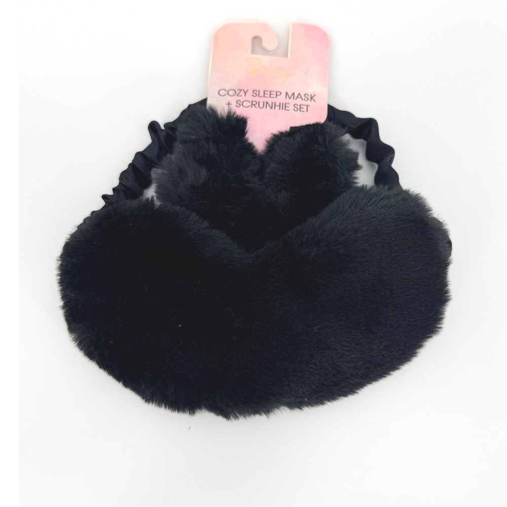 Nordstrom Rack Cozy Sleep Mask and Scrunchie Set Black Faux Fur